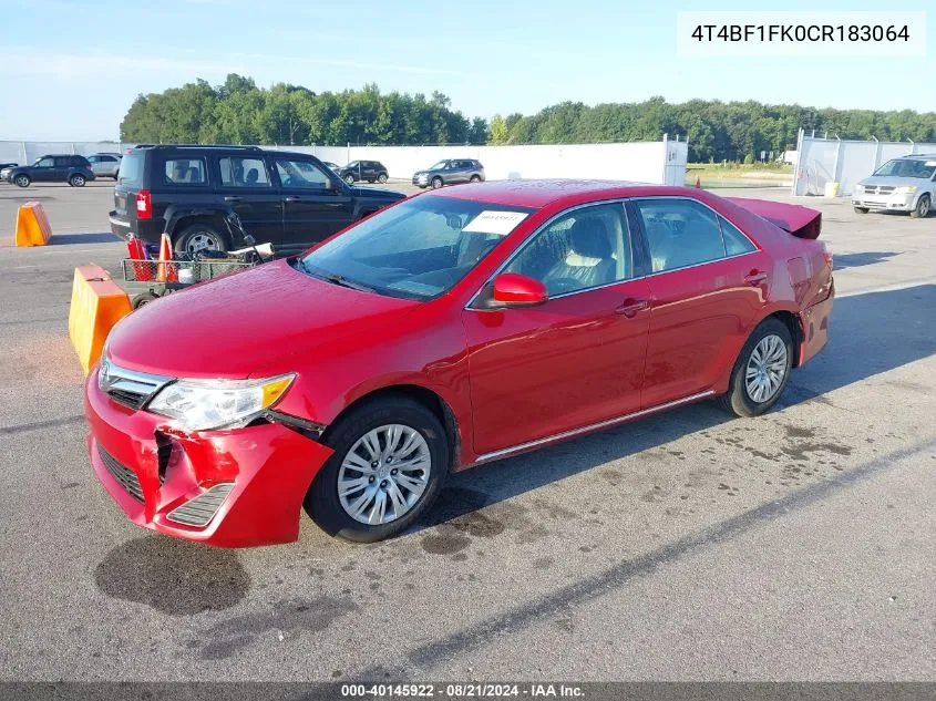 2012 Toyota Camry Se/Le/Xle VIN: 4T4BF1FK0CR183064 Lot: 40145922