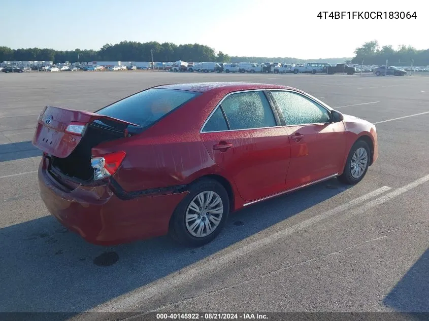 2012 Toyota Camry Se/Le/Xle VIN: 4T4BF1FK0CR183064 Lot: 40145922