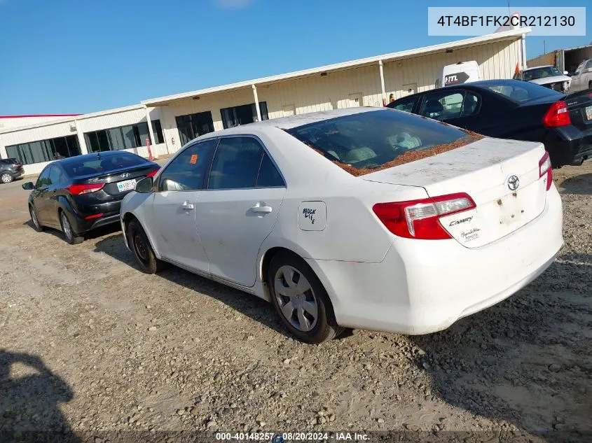 2012 Toyota Camry Le VIN: 4T4BF1FK2CR212130 Lot: 40148257