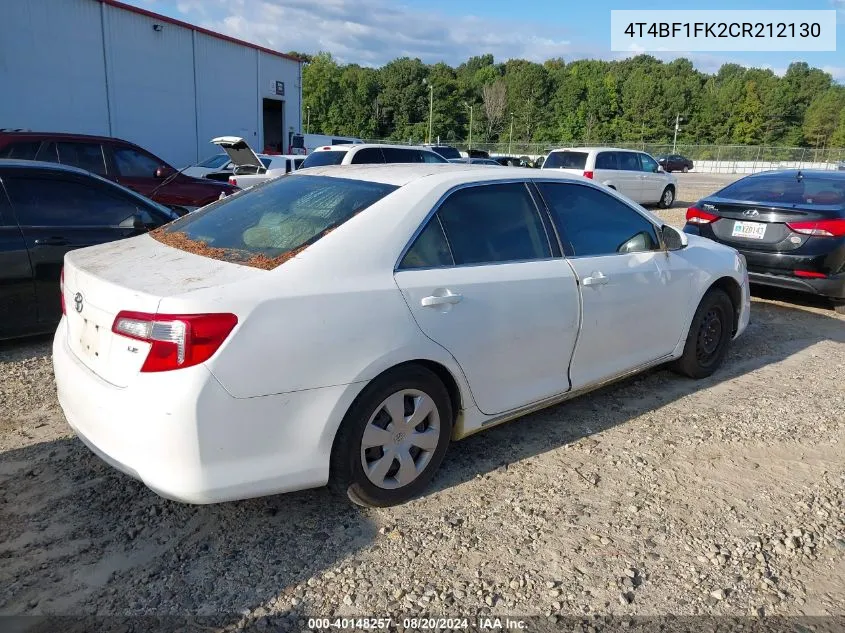 4T4BF1FK2CR212130 2012 Toyota Camry Le