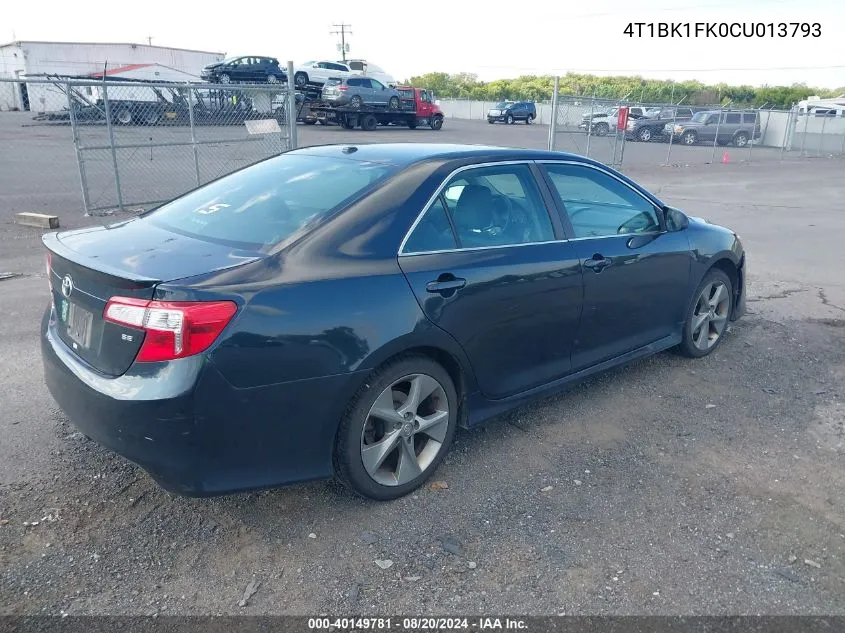 2012 Toyota Camry Se/Xle VIN: 4T1BK1FK0CU013793 Lot: 40149781