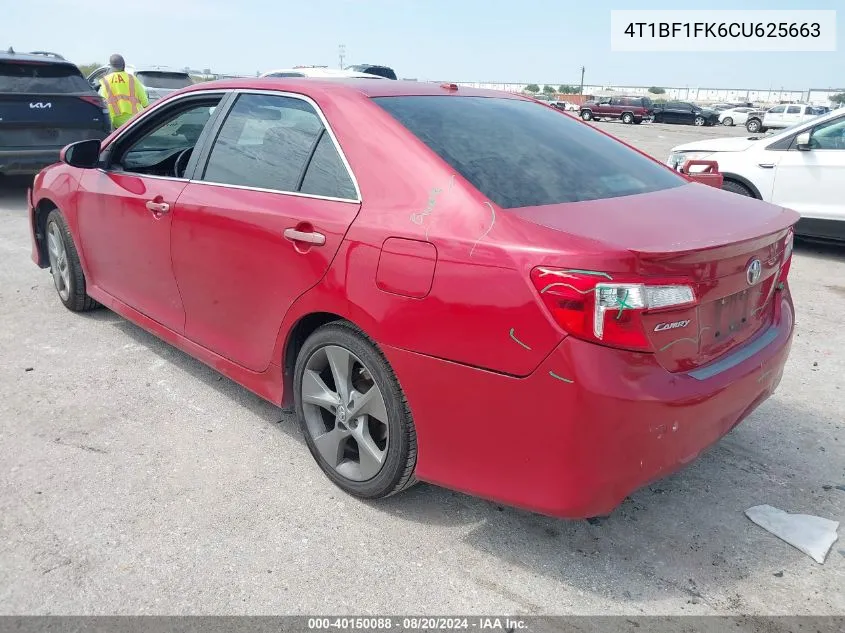 2012 Toyota Camry Se Limited Edition VIN: 4T1BF1FK6CU625663 Lot: 40150088