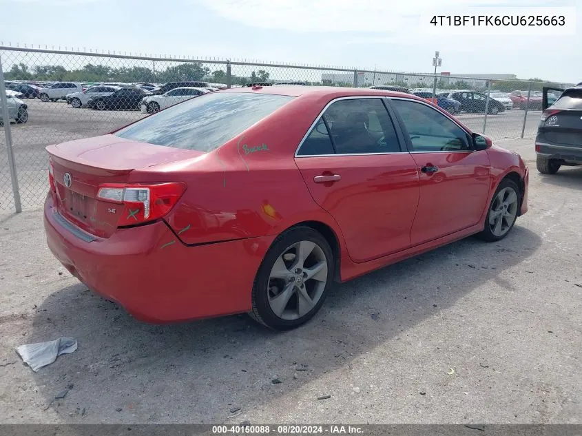 2012 Toyota Camry Se Limited Edition VIN: 4T1BF1FK6CU625663 Lot: 40150088