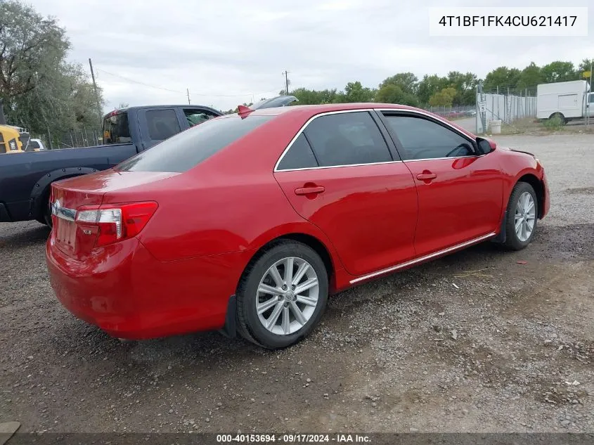 2012 Toyota Camry Xle VIN: 4T1BF1FK4CU621417 Lot: 40153694