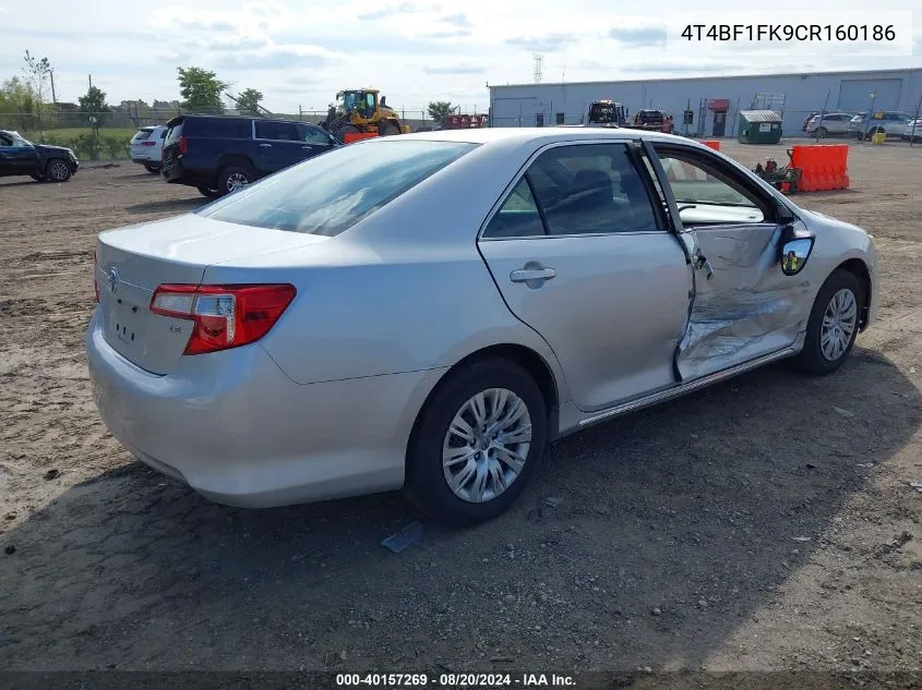 2012 Toyota Camry Le VIN: 4T4BF1FK9CR160186 Lot: 40157269