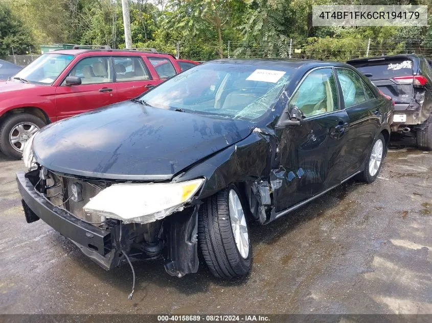 2012 Toyota Camry Xle VIN: 4T4BF1FK6CR194179 Lot: 40158689