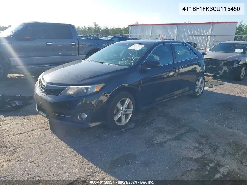 2012 Toyota Camry Se/Le/Xle VIN: 4T1BF1FK3CU115450 Lot: 40158997