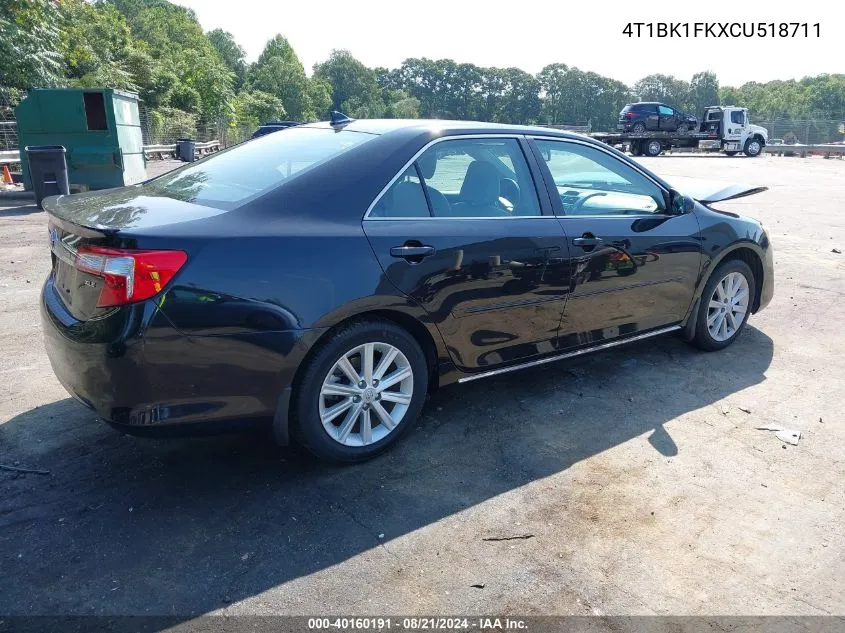 2012 Toyota Camry Se/Xle VIN: 4T1BK1FKXCU518711 Lot: 40160191