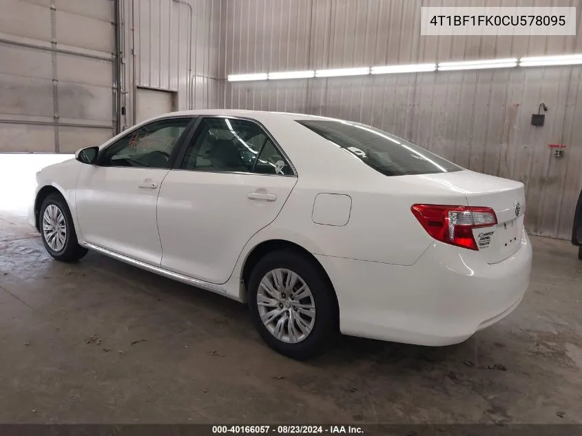 2012 Toyota Camry Le VIN: 4T1BF1FK0CU578095 Lot: 40166057