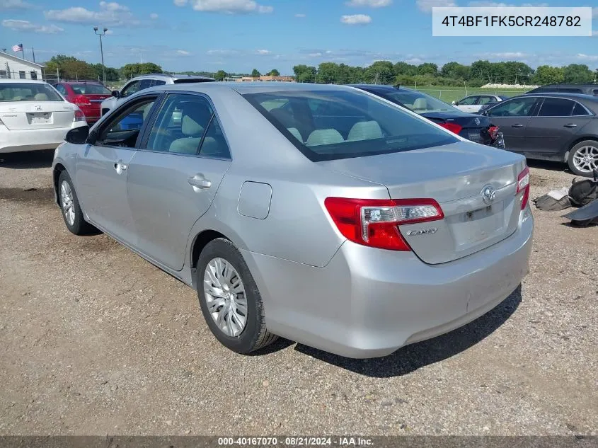 2012 Toyota Camry Le VIN: 4T4BF1FK5CR248782 Lot: 40167070