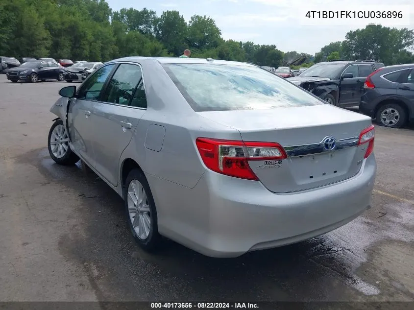 2012 Toyota Camry Hybrid Xle VIN: 4T1BD1FK1CU036896 Lot: 40173656