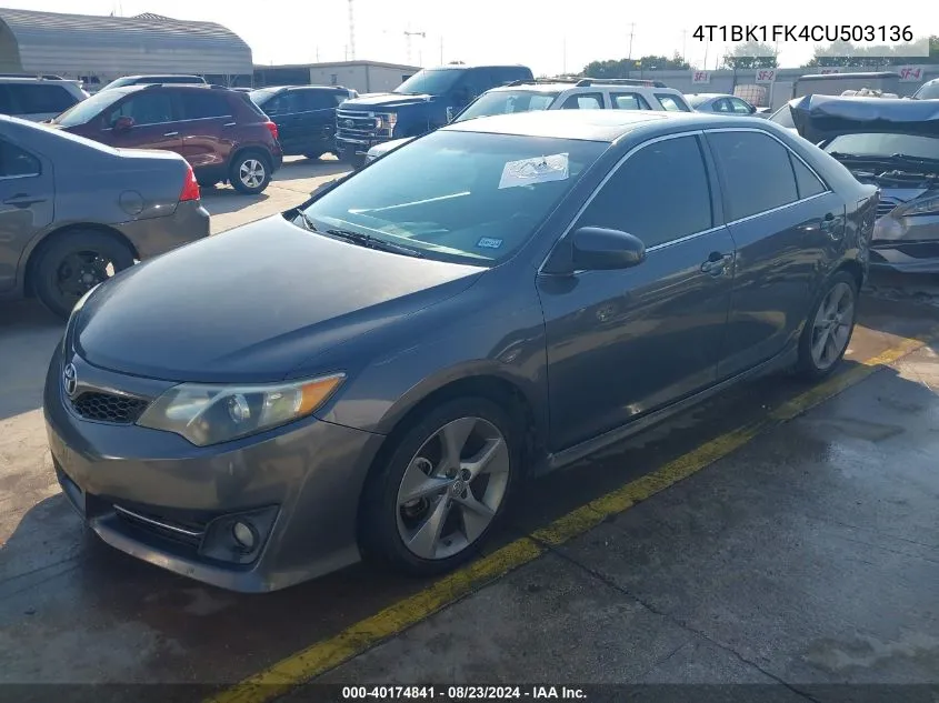 2012 Toyota Camry Se V6 VIN: 4T1BK1FK4CU503136 Lot: 40174841