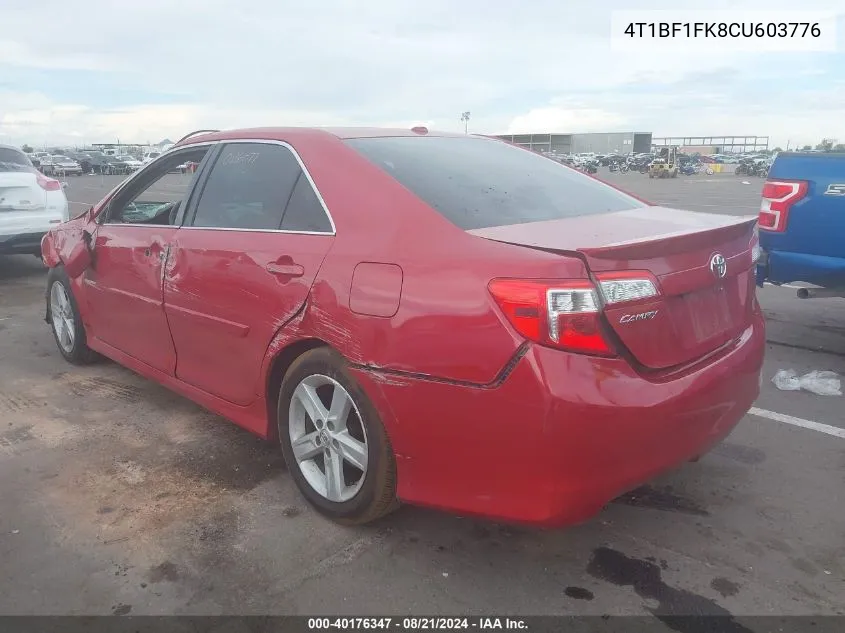 2012 Toyota Camry Se VIN: 4T1BF1FK8CU603776 Lot: 40176347