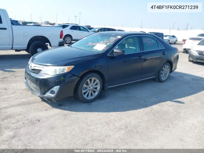 2012 Toyota Camry Xle VIN: 4T4BF1FK0CR271239 Lot: 40176542