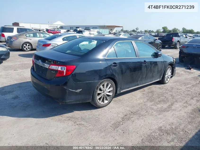 2012 Toyota Camry Xle VIN: 4T4BF1FK0CR271239 Lot: 40176542