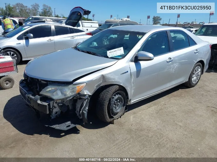 2012 Toyota Camry Hybrid Le VIN: 4T1BD1FK3CU025950 Lot: 40180716