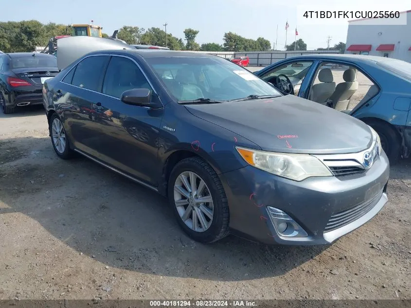 2012 Toyota Camry Hybrid Xle VIN: 4T1BD1FK1CU025560 Lot: 40181294