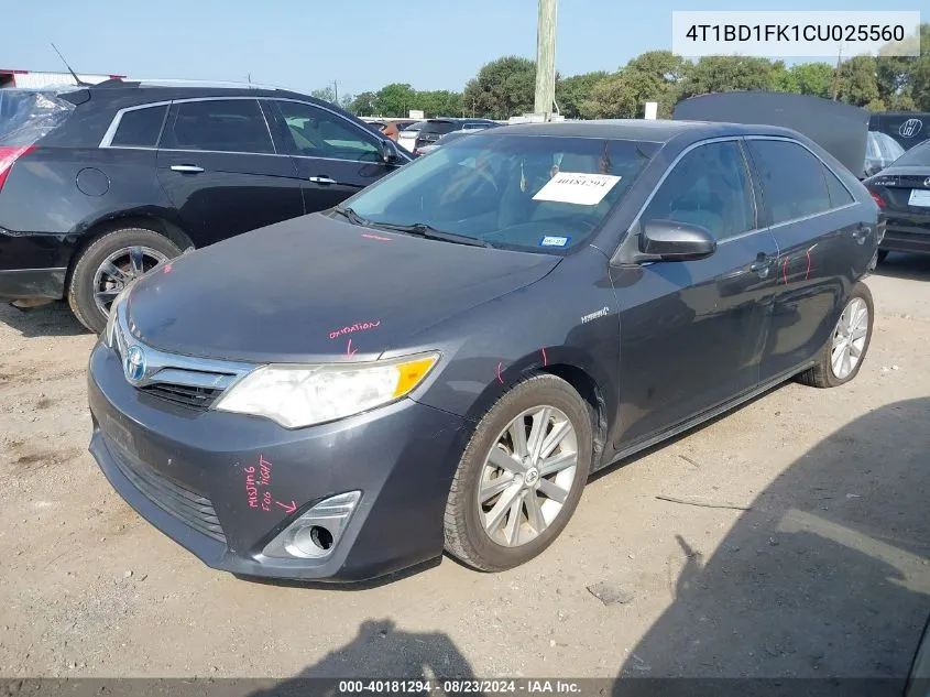 2012 Toyota Camry Hybrid Xle VIN: 4T1BD1FK1CU025560 Lot: 40181294