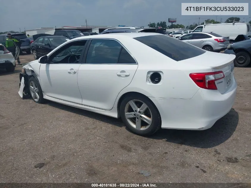 2012 Toyota Camry Se VIN: 4T1BF1FK3CU533023 Lot: 40181635