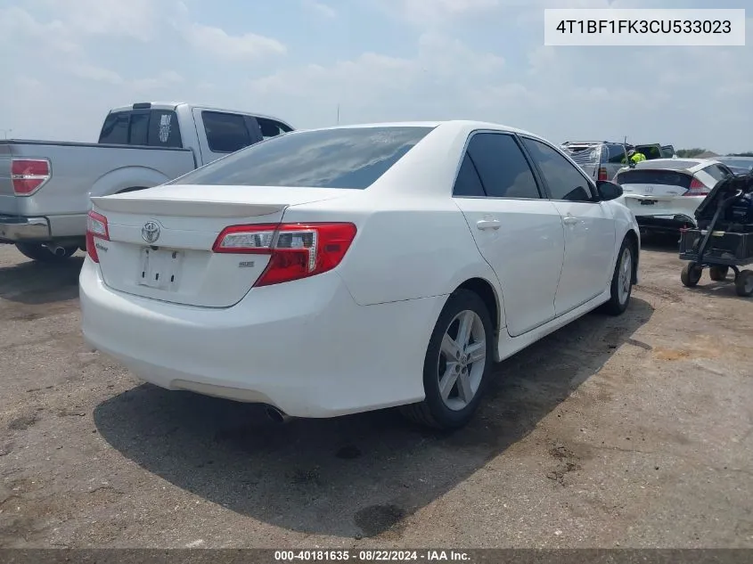 2012 Toyota Camry Se VIN: 4T1BF1FK3CU533023 Lot: 40181635