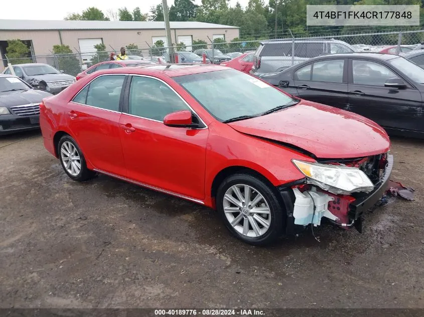 2012 Toyota Camry Xle VIN: 4T4BF1FK4CR177848 Lot: 40189776