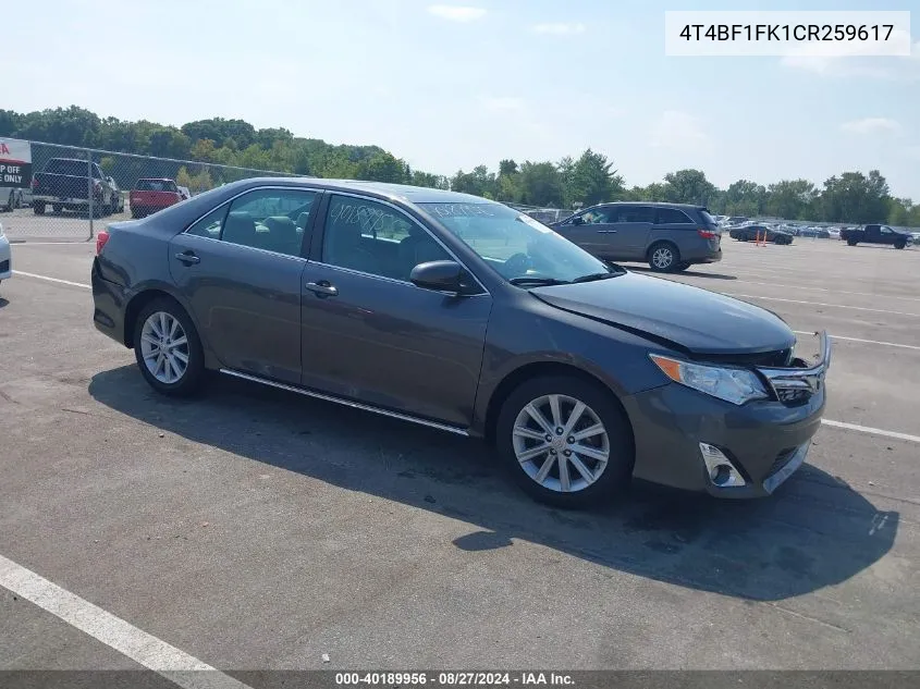 2012 Toyota Camry Xle VIN: 4T4BF1FK1CR259617 Lot: 40189956