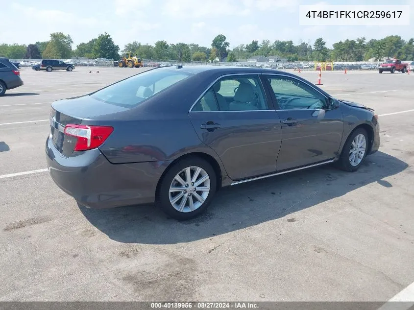 2012 Toyota Camry Xle VIN: 4T4BF1FK1CR259617 Lot: 40189956