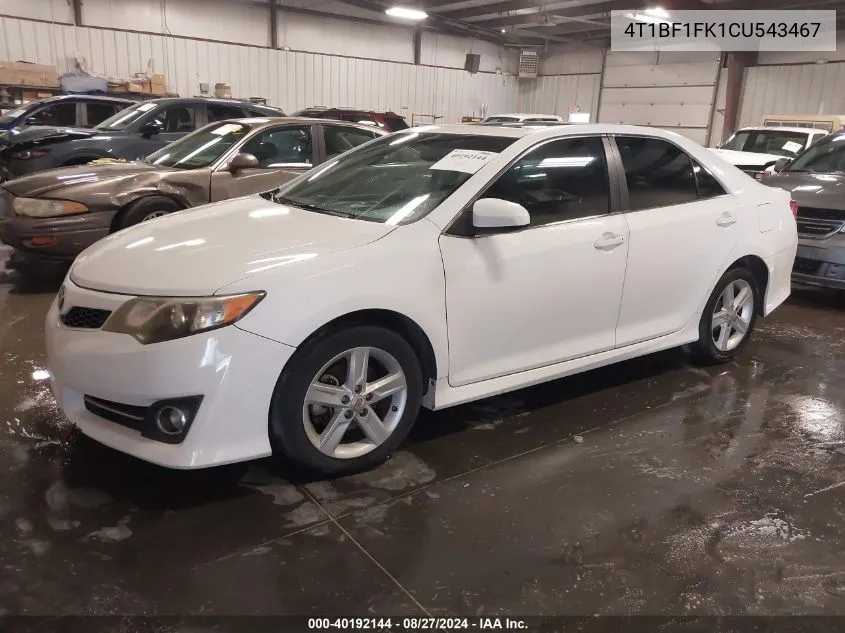 2012 Toyota Camry Se VIN: 4T1BF1FK1CU543467 Lot: 40192144