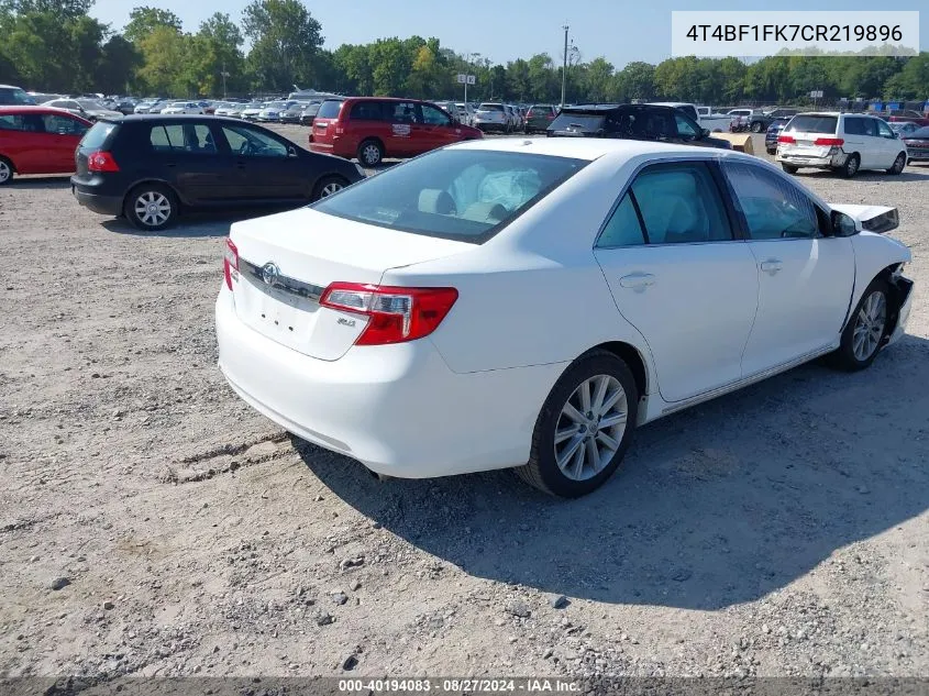 2012 Toyota Camry Xle VIN: 4T4BF1FK7CR219896 Lot: 40194083