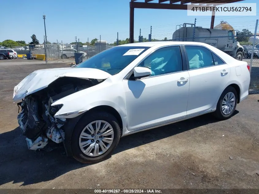 2012 Toyota Camry Le VIN: 4T1BF1FK1CU562794 Lot: 40196267