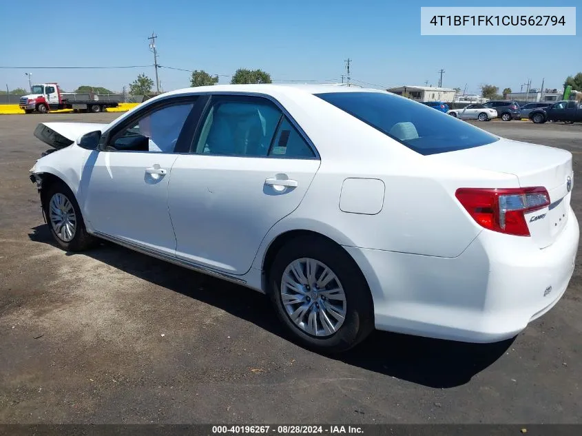 2012 Toyota Camry Le VIN: 4T1BF1FK1CU562794 Lot: 40196267