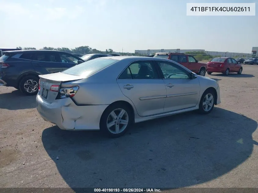 2012 Toyota Camry Se VIN: 4T1BF1FK4CU602611 Lot: 40198193