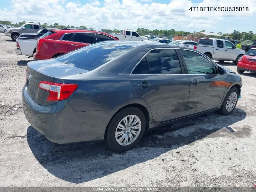 2012 Toyota Camry L VIN: 4T1BF1FK5CU635018 Lot: 40207027