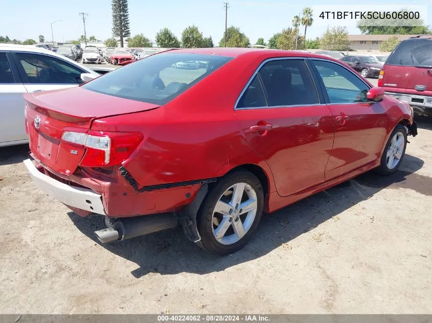 2012 Toyota Camry Se VIN: 4T1BF1FK5CU606800 Lot: 40224062