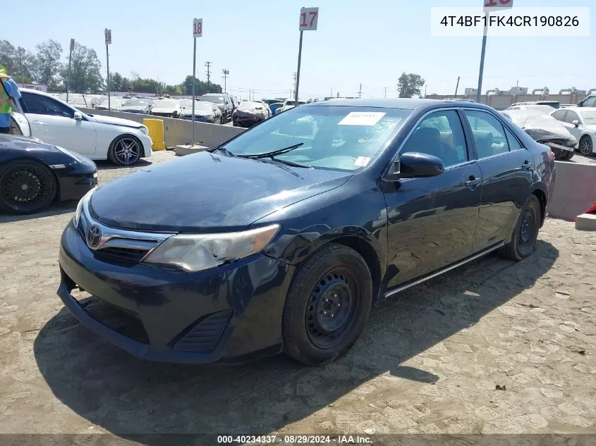 4T4BF1FK4CR190826 2012 Toyota Camry Le