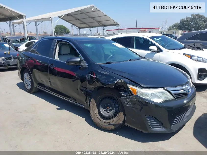 2012 Toyota Camry Hybrid Le VIN: 4T1BD1FK4CU046418 Lot: 40235498