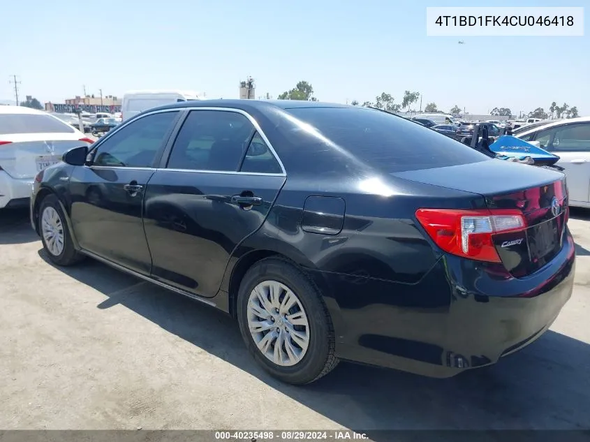 2012 Toyota Camry Hybrid Le VIN: 4T1BD1FK4CU046418 Lot: 40235498