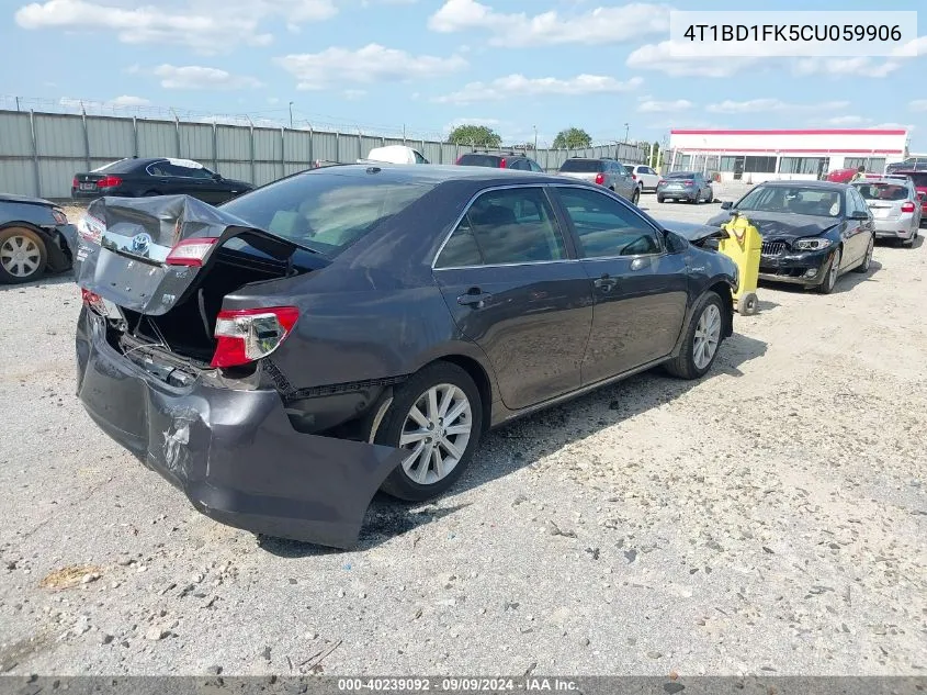 2012 Toyota Camry Hybrid Xle VIN: 4T1BD1FK5CU059906 Lot: 40239092