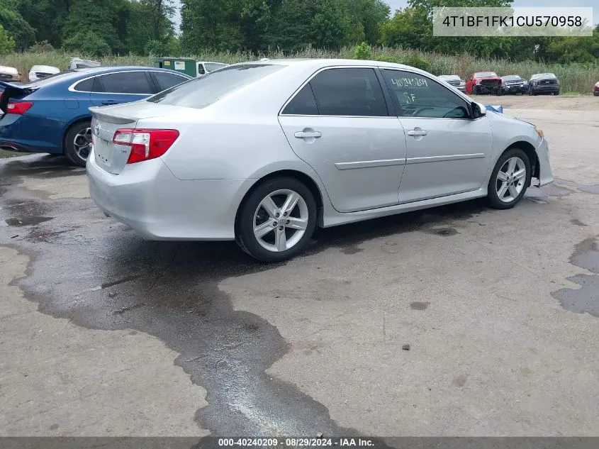 2012 Toyota Camry Se VIN: 4T1BF1FK1CU570958 Lot: 40240209