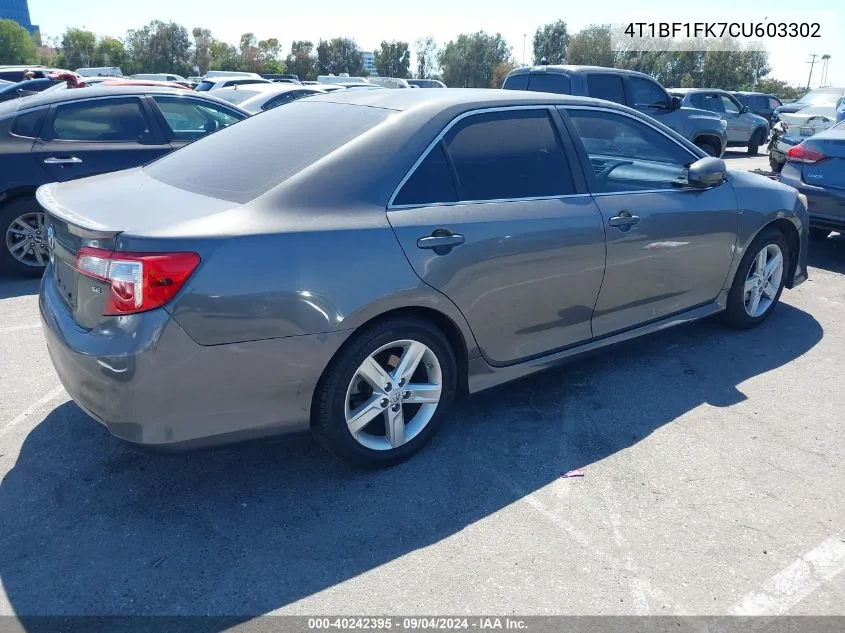 2012 Toyota Camry Se VIN: 4T1BF1FK7CU603302 Lot: 40242395