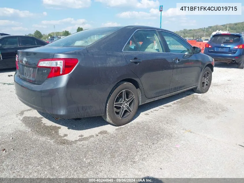 2012 Toyota Camry Le VIN: 4T1BF1FK4CU019715 Lot: 40244545