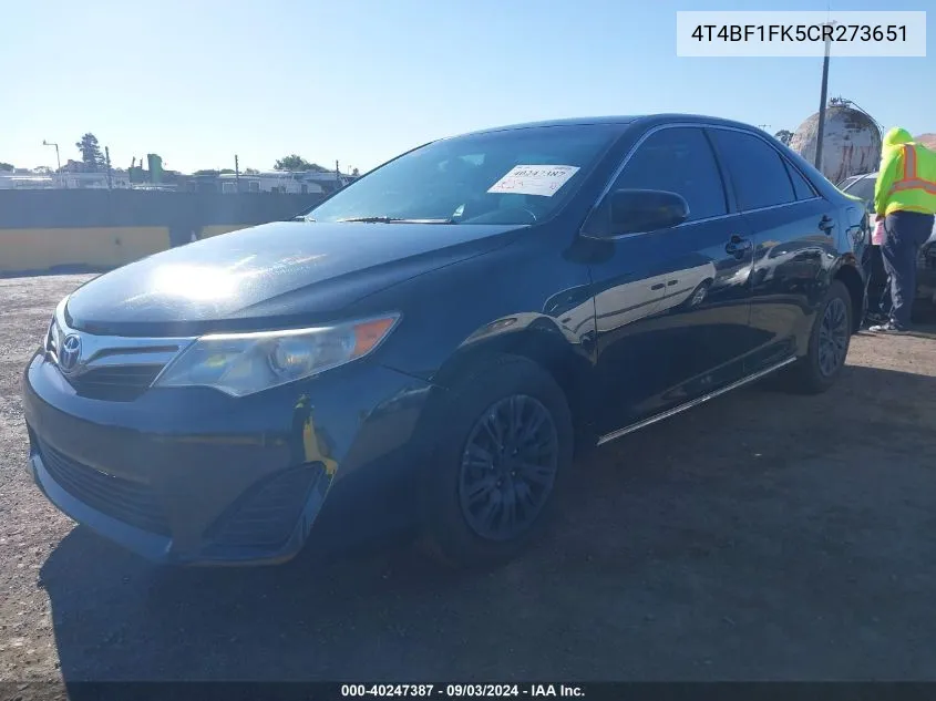 2012 Toyota Camry Le VIN: 4T4BF1FK5CR273651 Lot: 40247387