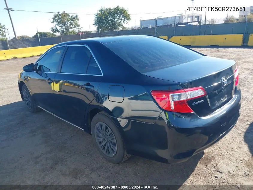 2012 Toyota Camry Le VIN: 4T4BF1FK5CR273651 Lot: 40247387