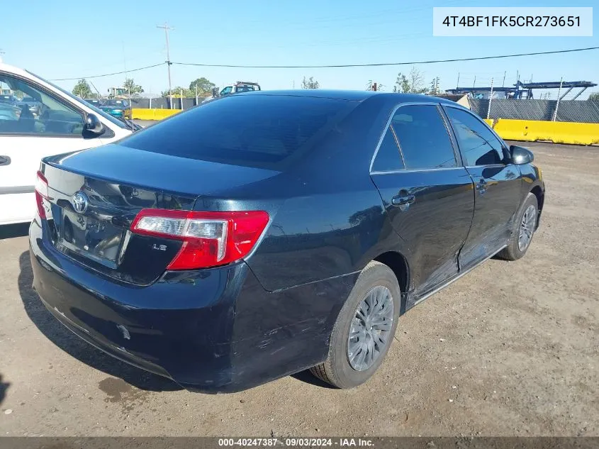 2012 Toyota Camry Le VIN: 4T4BF1FK5CR273651 Lot: 40247387