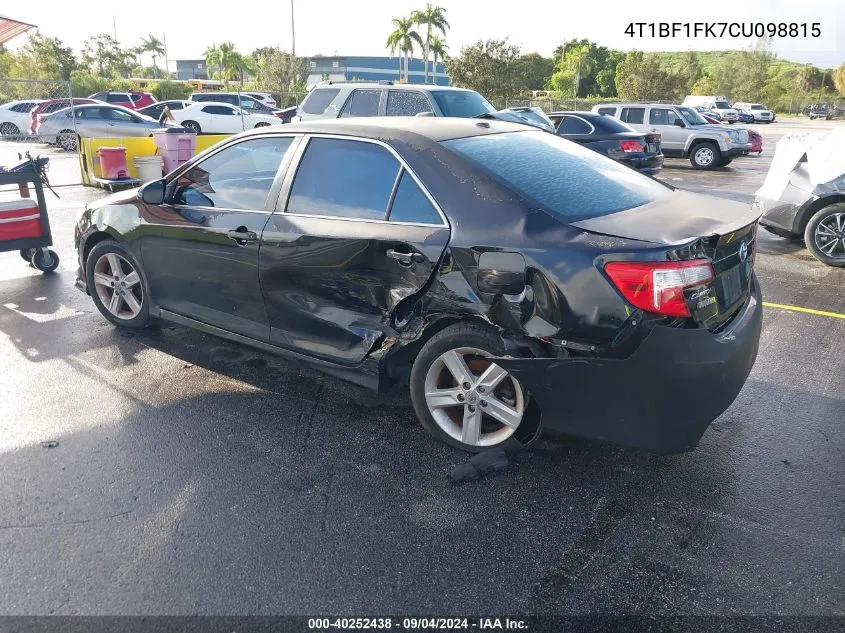 2012 Toyota Camry Se/Le/Xle VIN: 4T1BF1FK7CU098815 Lot: 40252438