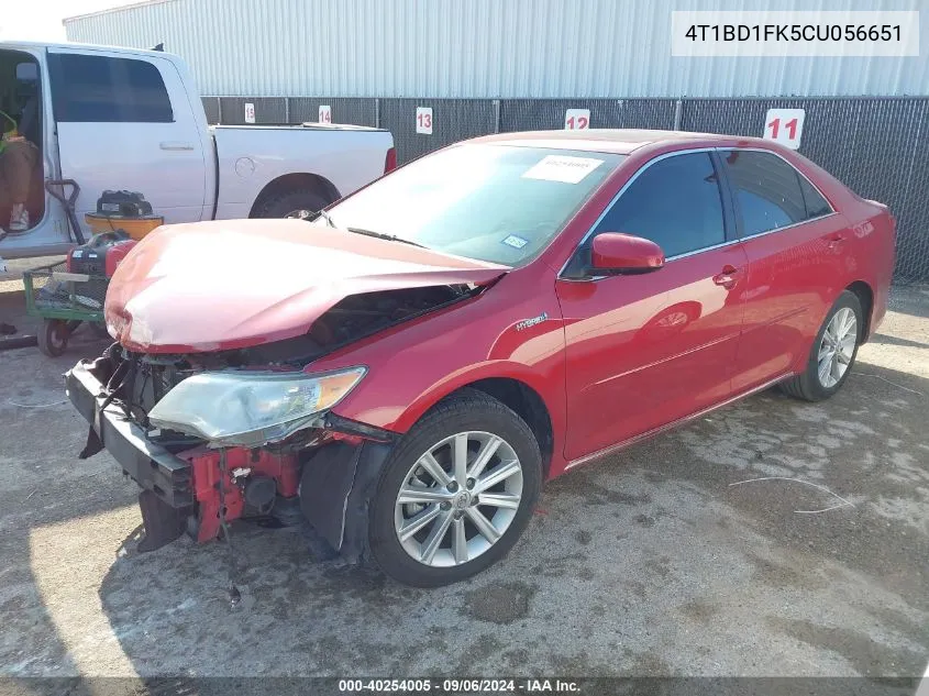 2012 Toyota Camry Hybrid Xle VIN: 4T1BD1FK5CU056651 Lot: 40254005