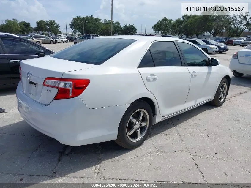 2012 Toyota Camry Le VIN: 4T1BF1FK8CU515567 Lot: 40254200