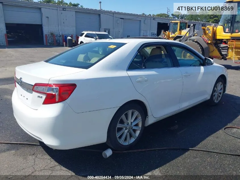 2012 Toyota Camry Xle V6 VIN: 4T1BK1FK1CU018369 Lot: 40254434