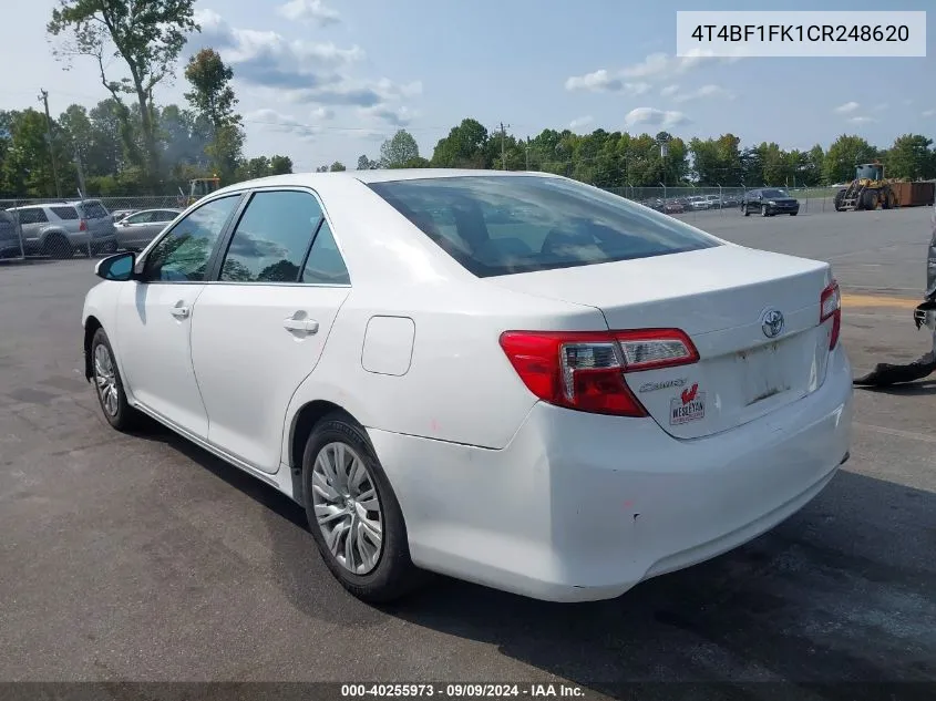 2012 Toyota Camry Le VIN: 4T4BF1FK1CR248620 Lot: 40255973