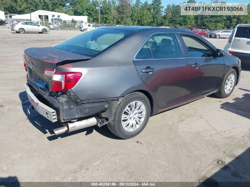 4T4BF1FKXCR193066 2012 Toyota Camry Le